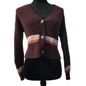Y2K Aeropostale S Faire Isle Nordic Cardigan Knit Cropped Striped Chunky